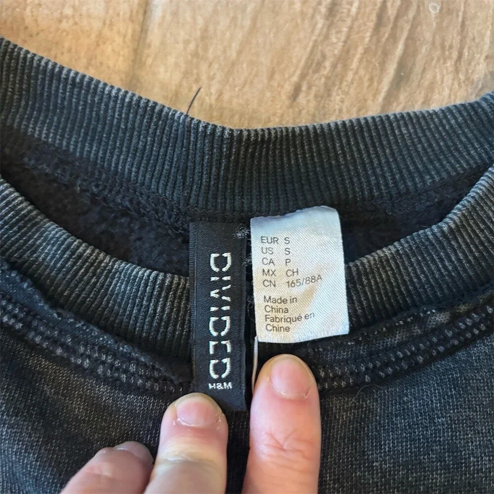 H&M Divided Sweatshirt Womens Size S Black Crew Neck Pullover Washed Look